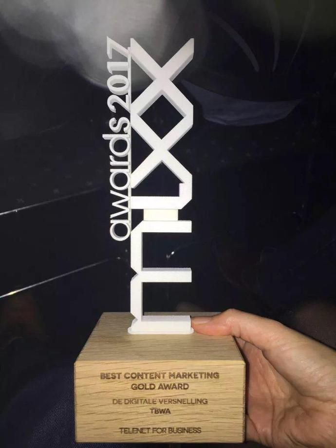 "We hebben gewonnen en jij dus ook! Mixx Awards 2017 - Best Content Marketing Gold Award." © Foto Telenet Business